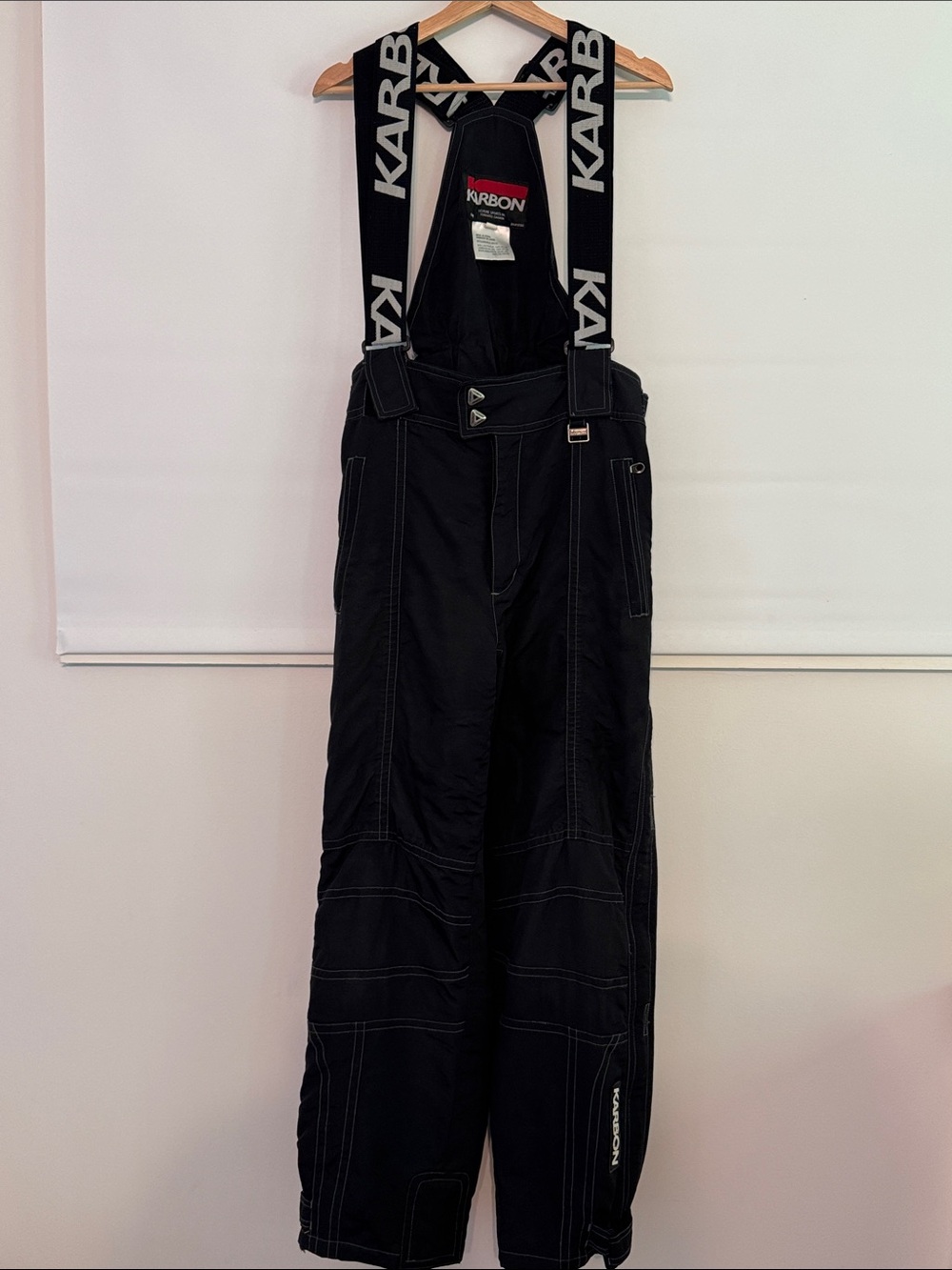 KARBON Vintage Ski Snowboard Bib Pants Black Nylon Suspenders K0110 Size M